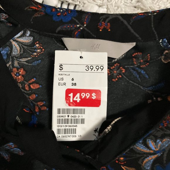 Black Print Dress with Neck Tie - Picture 2 of 3